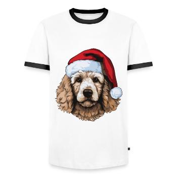 Poodle Dog Portrait Christmas - Men's Ringer Shirt - white/black - Front - AI Model Female 172 light (172cm) & AI Model Male 178 dark (178cm)