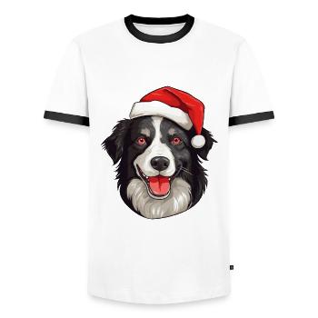 Border Collie chien Noël - T-shirt contrasté Homme - blanc/noir - Devant - AI Model Female 172 light (172cm) & AI Model Male 178 dark (178cm)