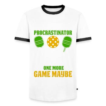 Pickleball Procrastinator - Ich Tu Es Danach - Männer Kontrast-T-Shirt - Weiß/Schwarz - Vorne - AI Model Female 172 light (172cm) & AI Model Male 178 dark (178cm)