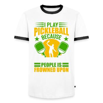 I Play Pickleball Because Punching People Is Bad - Men's Ringer Shirt - white/black - Front - AI Model Female 172 light (172cm) & AI Model Male 178 dark (178cm)