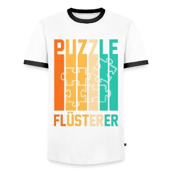 Puzzlefan Puzzler Puzzleteile Puzzle - Männer Kontrast-T-Shirt - Weiß/Schwarz - Vorne - AI Model Female 172 light (172cm) & AI Model Male 178 dark (178cm)
