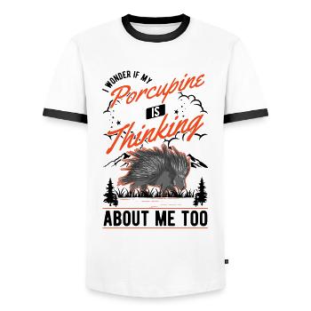 Porc-épic amateur Porc-épic - T-shirt contrasté Homme - blanc/noir - Devant - AI Model Female 172 light (172cm) & AI Model Male 178 dark (178cm)