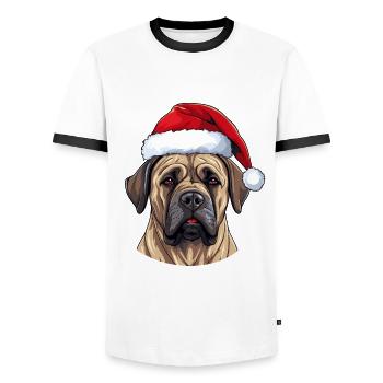 Portrait de Noël tête de chien Boerboel - T-shirt contrasté Homme - blanc/noir - Devant - AI Model Female 172 light (172cm) & AI Model Male 178 dark (178cm)