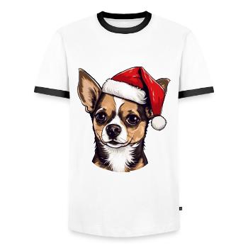 Chihuahua Dog Head Christmas Portrait - Men's Ringer Shirt - white/black - Front - AI Model Female 172 light (172cm) & AI Model Male 178 dark (178cm)
