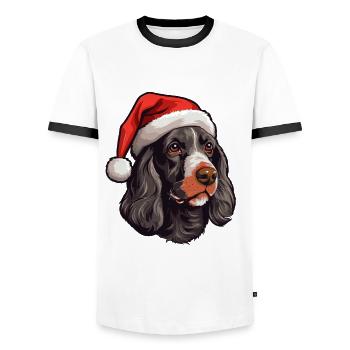 Cocker Spaniel tête de chien Portrait de Noël - T-shirt contrasté Homme - blanc/noir - Devant - AI Model Female 172 light (172cm) & AI Model Male 178 dark (178cm)