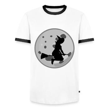 Witch Joke Witchcraft Witch's Broom - Men's Ringer Shirt - white/black - Front - AI Model Female 172 light (172cm) & AI Model Male 178 dark (178cm)