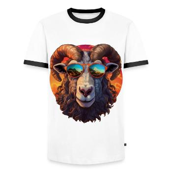 Sven the cool, friendly proud ram - Men's Ringer Shirt - white/black - Front - AI Model Female 172 light (172cm) & AI Model Male 178 dark (178cm)