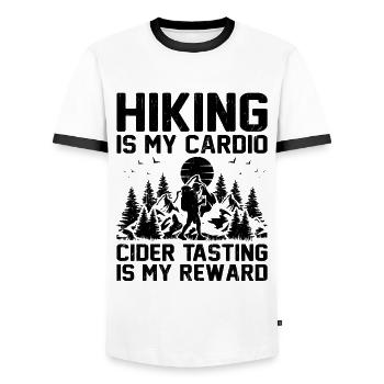 iking Outdoor Nature Hiker Trekking Mountaineering - Men's Ringer Shirt - white/black - Front - AI Model Female 172 light (172cm) & AI Model Male 178 dark (178cm)