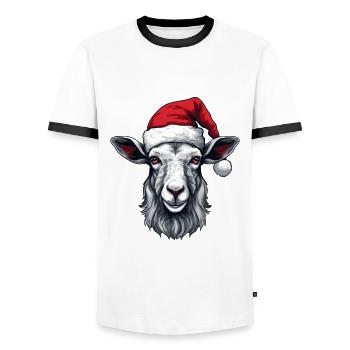 Goat Head Christmas Portrait - Men's Ringer Shirt - white/black - Front - AI Model Female 172 light (172cm) & AI Model Male 178 dark (178cm)