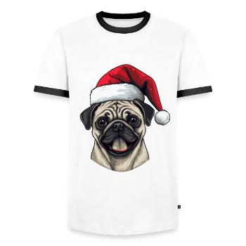 Pug Hund Mops Kopf Weihnachten Portät - Männer Kontrast-T-Shirt - Weiß/Schwarz - Vorne - AI Model Female 172 light (172cm) & AI Model Male 178 dark (178cm)