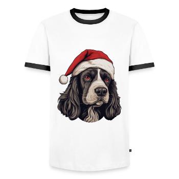 Cocker Spaniel tête de chien Portrait de Noël - T-shirt contrasté Homme - blanc/noir - Devant - AI Model Female 172 light (172cm) & AI Model Male 178 dark (178cm)