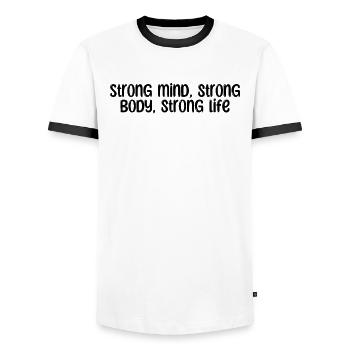 Fitness - Strong mind, strong body, strong life - Männer Kontrast-T-Shirt - Weiß/Schwarz - Vorne - AI Model Female 172 light (172cm) & AI Model Male 178 dark (178cm)