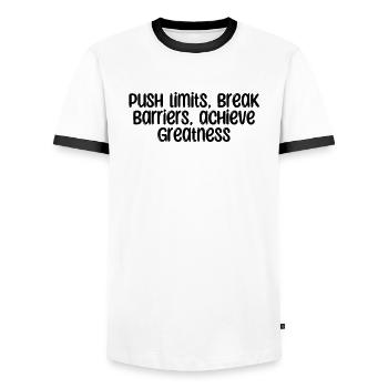 Fitness - Push limits, break barriers, achieve - Men's Ringer Shirt - white/black - Front - AI Model Female 172 light (172cm) & AI Model Male 178 dark (178cm)