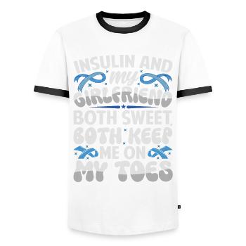 L’insuline et la petite amie sont toutes les deux douces, restent sur mes gardes - T-shirt contrasté Homme - blanc/noir - Devant - AI Model Female 172 light (172cm) & AI Model Male 178 dark (178cm)