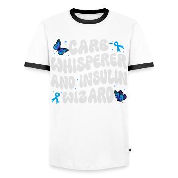 Chuchoteur de glucides et assistant de l’insuline - T-shirt contrasté Homme - blanc/noir - Devant - AI Model Female 172 light (172cm) & AI Model Male 178 dark (178cm)