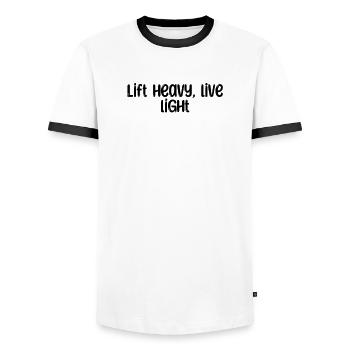 Fitness - Lift heavy, live light - Männer Kontrast-T-Shirt - Weiß/Schwarz - Vorne - AI Model Female 172 light (172cm) & AI Model Male 178 dark (178cm)