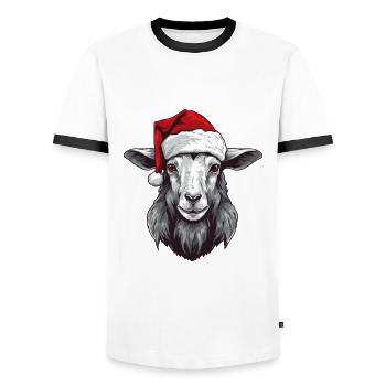 Goat Head Christmas Portrait - Men's Ringer Shirt - white/black - Front - AI Model Female 172 light (172cm) & AI Model Male 178 dark (178cm)