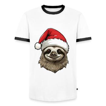 Sloth Head Christmas Portrait - Men's Ringer Shirt - white/black - Front - AI Model Female 172 light (172cm) & AI Model Male 178 dark (178cm)