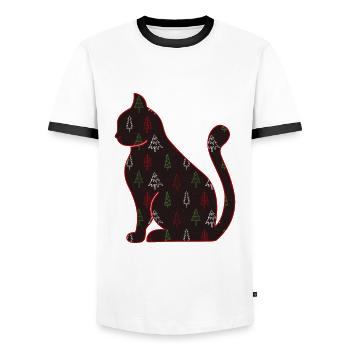 Katze Hauskatze Kurzhaar Maine Coon Weihnachten - Männer Kontrast-T-Shirt - Weiß/Schwarz - Vorne - AI Model Female 172 light (172cm) & AI Model Male 178 dark (178cm)