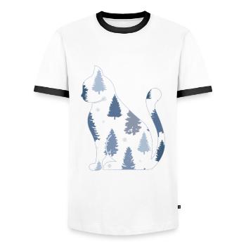 Cat Domestic Cat Shorthair Maine Coon Christmas - Men's Ringer Shirt - white/black - Front - AI Model Female 172 light (172cm) & AI Model Male 178 dark (178cm)
