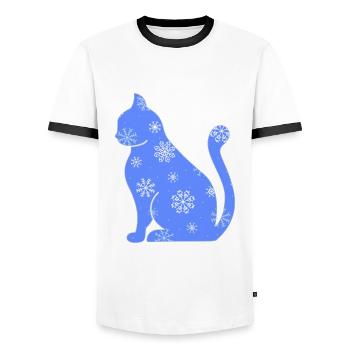 Cat Domestic Cat Shorthair Maine Coon Christmas - Men's Ringer Shirt - white/black - Front - AI Model Female 172 light (172cm) & AI Model Male 178 dark (178cm)