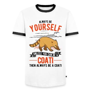 Always be yourself Coati Nasenbär - Men's Ringer Shirt - white/black - Front - AI Model Female 172 light (172cm) & AI Model Male 178 dark (178cm)
