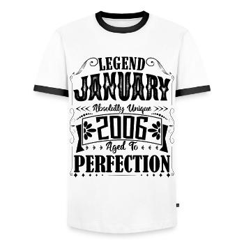 January 2006. January 2006 Birthday Gift. - Men's Ringer Shirt - white/black - Front - AI Model Female 172 light (172cm) & AI Model Male 178 dark (178cm)
