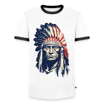 Indian Feather Headdress Native Spirit - Men's Ringer Shirt - white/black - Front - AI Model Female 172 light (172cm) & AI Model Male 178 dark (178cm)