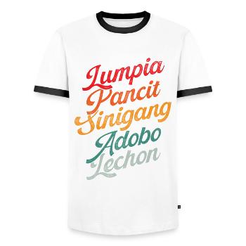 Lumpia Pancit Sinigang Adobo Lechon - Männer Kontrast-T-Shirt - Weiß/Schwarz - Vorne - AI Model Female 172 light (172cm) & AI Model Male 178 dark (178cm)