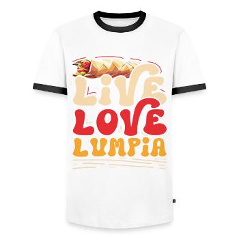 Live Love Lumpia - Men's Ringer Shirt - white/black - Front - AI Model Female 172 light (172cm) & AI Model Male 178 dark (178cm)