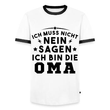 Ich muss nicht nein sagen Ich bin die Oma - Männer Kontrast-T-Shirt - Weiß/Schwarz - Vorne - AI Model Female 172 light (172cm) & AI Model Male 178 dark (178cm)