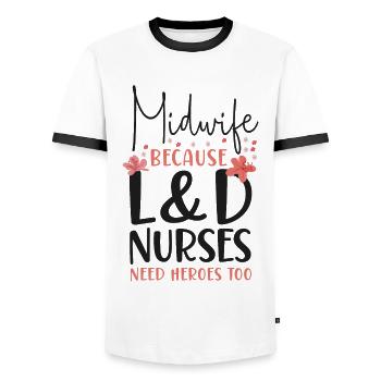 Nurse Midwife Birth Worker Midwife - Men's Ringer Shirt - white/black - Front - AI Model Female 172 light (172cm) & AI Model Male 178 dark (178cm)