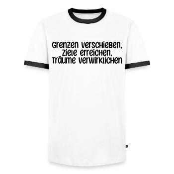 Fitness - Grenzen verschieben, Ziele erreichen, - Männer Kontrast-T-Shirt - Weiß/Schwarz - Vorne - AI Model Female 172 light (172cm) & AI Model Male 178 dark (178cm)