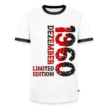 1960 Dezember Limited Edition 63. Geburtstag Deko - Männer Kontrast-T-Shirt - Weiß/Schwarz - Vorne - AI Model Female 172 light (172cm) & AI Model Male 178 dark (178cm)