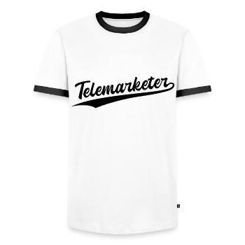 Retro Swoosh Job - Telemarketer - Men's Ringer Shirt - white/black - Front - AI Model Female 172 light (172cm) & AI Model Male 178 dark (178cm)
