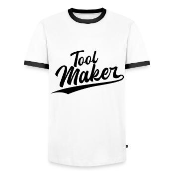 Retro Swoosh Job - Tool Maker - Men's Ringer Shirt - white/black - Front - AI Model Female 172 light (172cm) & AI Model Male 178 dark (178cm)