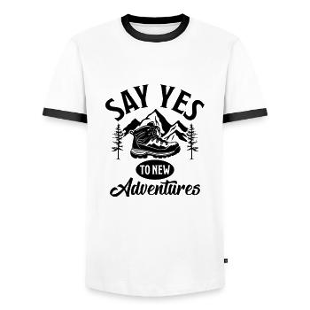 Dites oui Nouvelles aventures - Voyage en plein air Randonnée - T-shirt contrasté Homme - blanc/noir - Devant - AI Model Female 172 light (172cm) & AI Model Male 178 dark (178cm)