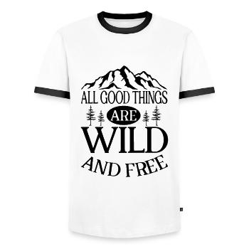 Sauvage et Libre - Plein air, Voyage, Randonnée, Nature - T-shirt contrasté Homme - blanc/noir - Devant - AI Model Female 172 light (172cm) & AI Model Male 178 dark (178cm)