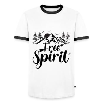 Free Spirit - Plein air, Voyages, Randonnées, Nature - T-shirt contrasté Homme - blanc/noir - Devant - AI Model Female 172 light (172cm) & AI Model Male 178 dark (178cm)