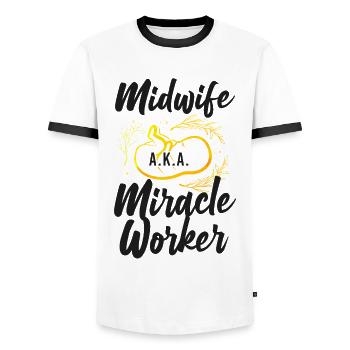 Infirmière sage-femme Accoucheuse Sage-femme - T-shirt contrasté Homme - blanc/noir - Devant - AI Model Female 172 light (172cm) & AI Model Male 178 dark (178cm)