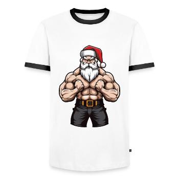 Santa Claus Gym Santa Muscles - Men's Ringer Shirt - white/black - Front - AI Model Female 172 light (172cm) & AI Model Male 178 dark (178cm)