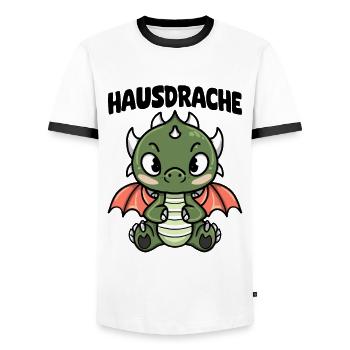 Hausdrache. Stark, Mutig und Unbesiegbar. Drache - Männer Kontrast-T-Shirt - Weiß/Schwarz - Vorne - AI Model Female 172 light (172cm) & AI Model Male 178 dark (178cm)