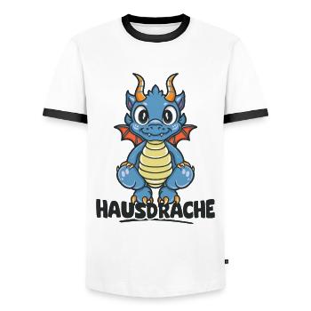 Hausdrache. Stark, Mutig und Unbesiegbar. Drache - Männer Kontrast-T-Shirt - Weiß/Schwarz - Vorne - AI Model Female 172 light (172cm) & AI Model Male 178 dark (178cm)