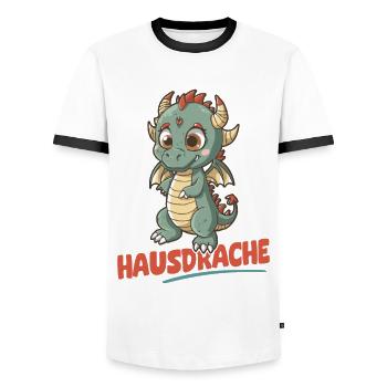 Hausdrache. Stark, Mutig und Unbesiegbar. Drache - Männer Kontrast-T-Shirt - Weiß/Schwarz - Vorne - AI Model Female 172 light (172cm) & AI Model Male 178 dark (178cm)