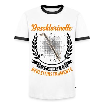 Instruments d’accompagnement de clarinette basse - T-shirt contrasté Homme - blanc/noir - Devant - AI Model Female 172 light (172cm) & AI Model Male 178 dark (178cm)