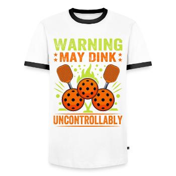 Warning May Dink Uncontrollably Pickleball Saying - Men's Ringer Shirt - white/black - Front - AI Model Female 172 light (172cm) & AI Model Male 178 dark (178cm)