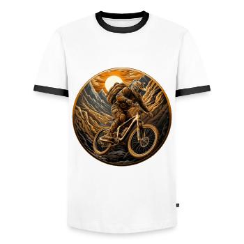 Mountain biker, mountain bike, mountains, sun - Men's Ringer Shirt - white/black - Front - AI Model Female 172 light (172cm) & AI Model Male 178 dark (178cm)