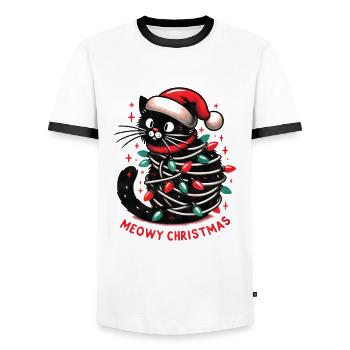 Meowy Christmas - Funny Holidays Funny Christmas - Männer Kontrast-T-Shirt - Weiß/Schwarz - Vorne - AI Model Female 172 light (172cm) & AI Model Male 178 dark (178cm)