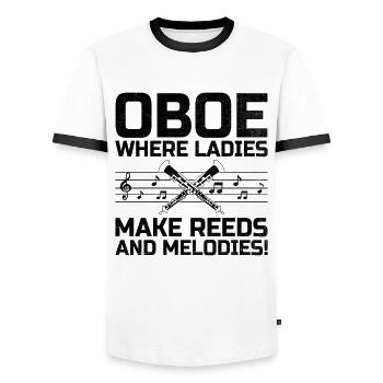 Oboe Player Oboe Basoonist Marching Band Instrumen - Men's Ringer Shirt - white/black - Front - AI Model Female 172 light (172cm) & AI Model Male 178 dark (178cm)