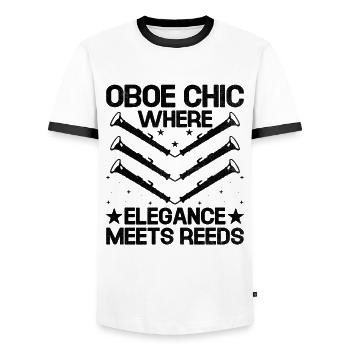 Oboe Player Oboe Basoonist Marching Band Instrumen - Men's Ringer Shirt - white/black - Front - AI Model Female 172 light (172cm) & AI Model Male 178 dark (178cm)